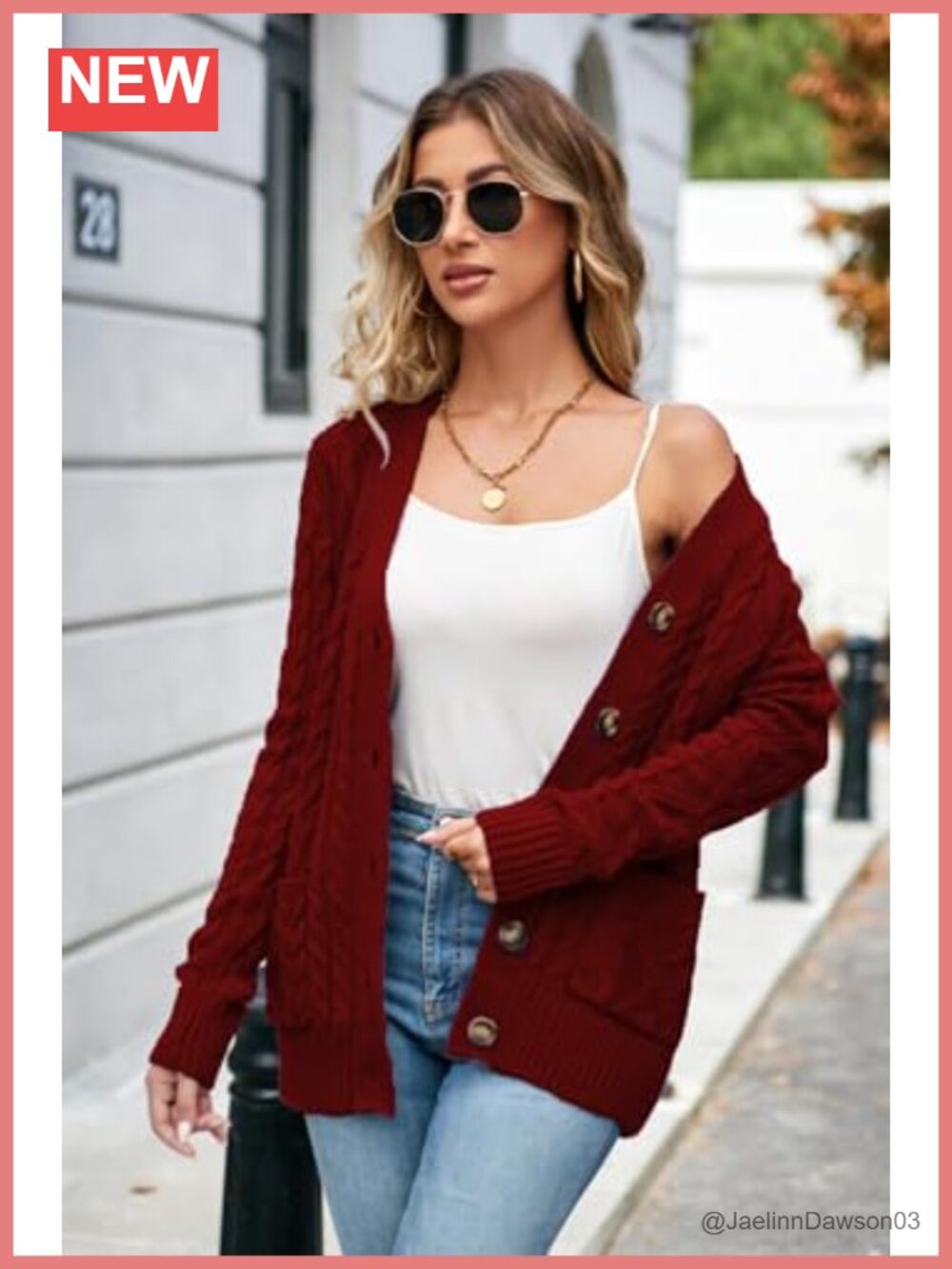 Chunky Cable Knit Button Up Cardigan Long Sleeve V-Neck Sweater - Picture 3 of 4
